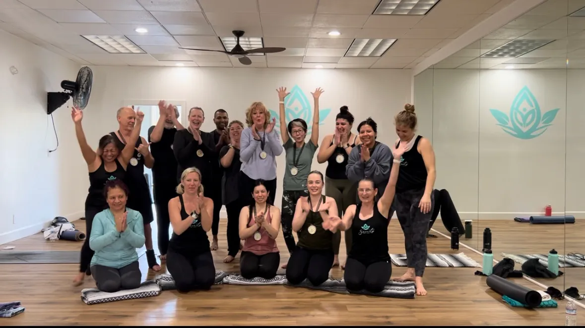 Sun salutation sequence in Serenity Hot Yoga heated studio